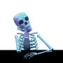 a blue skeleton is sitting on a table .