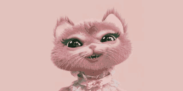 a pink cat with a bow on its neck