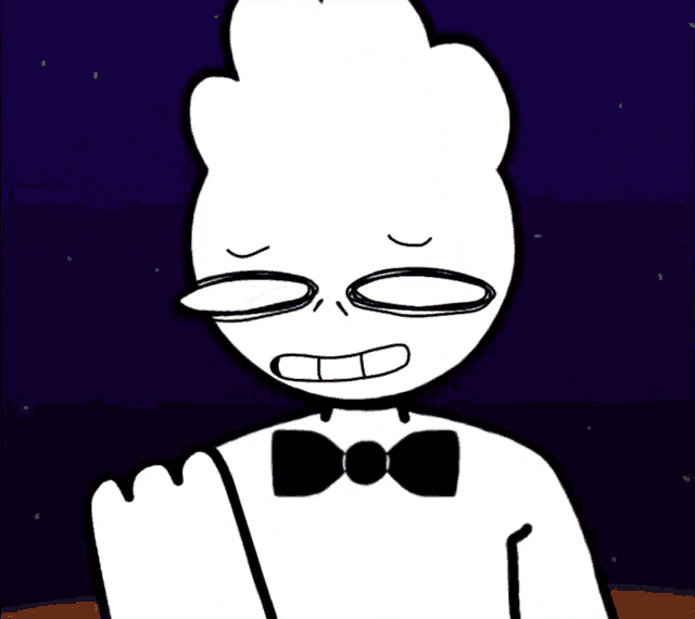 a cartoon character wearing a bow tie and glasses is making a funny face