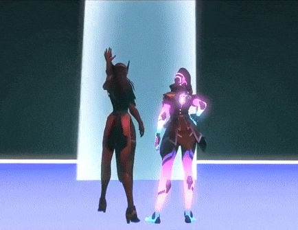 a couple of women standing next to each other in a video game