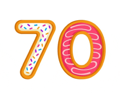 the number 70 is decorated like a donut with sprinkles