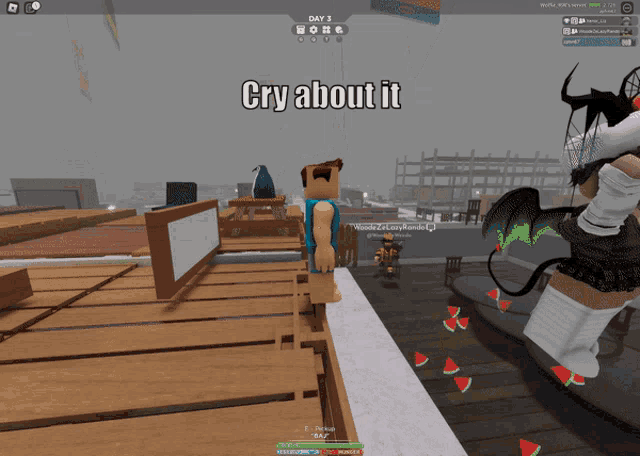 a screenshot of a video game with the words cry about it on it