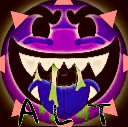 a purple ball with a smiley face and the letters alt on it