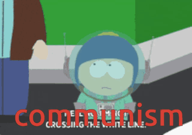 a cartoon character with the word communism written in red