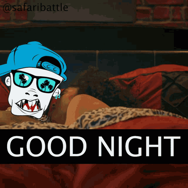 a picture of a man laying on a bed with the words " good night " below him
