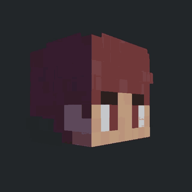 a minecraft head with red hair and white eyes