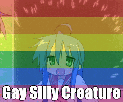 a picture of a girl with the words gay silly creature below her