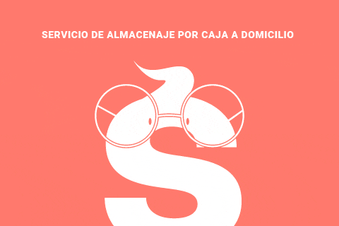 a letter s with a bicycle on it and the words servicio de almacenaje por caja a domicilio