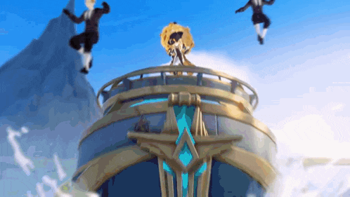a group of people are jumping off a tower in the air