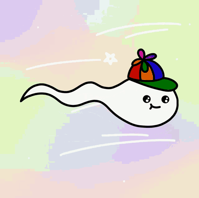 a cartoon of a sperm wearing a colorful hat