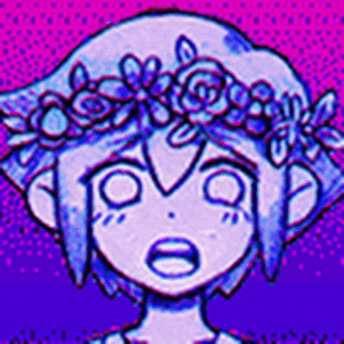 a cartoon girl with a flower crown on her head is making a funny face .