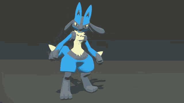 a 3d model of a blue rabbit with a yellow chest