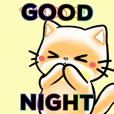 a cartoon cat is surrounded by hearts and the words " good night "