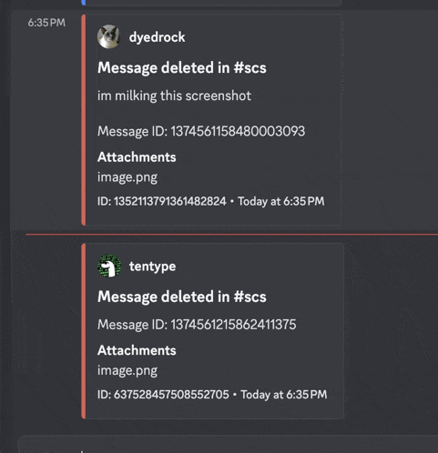 a screenshot of a discord conversation between dyedrock and tetype