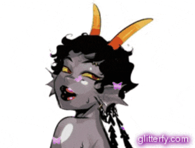 a cartoon drawing of a girl with horns and the website glitterfy.com at the bottom