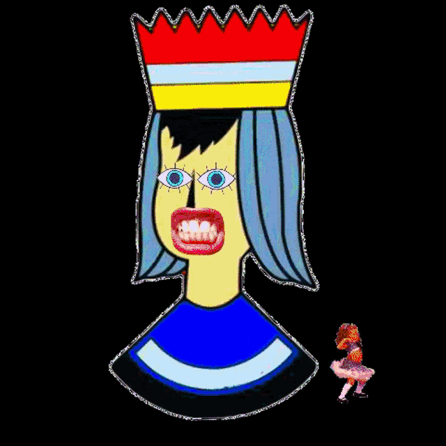 a cartoon drawing of a girl with a green crown on her head