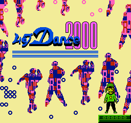 a video game called act dance 2000 is being played on a yellow screen