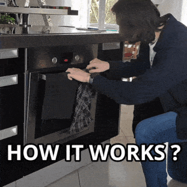 a person cleaning an oven with the words how it works below