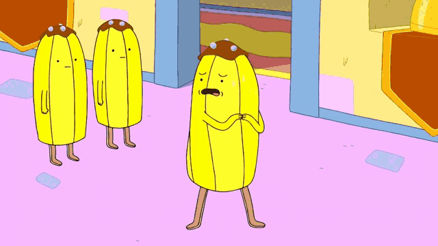 a cartoon drawing of three bananas with their arms crossed