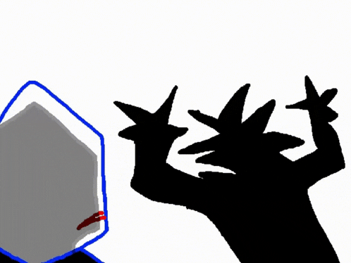 a black and white drawing of a silhouette of a person holding a sword .