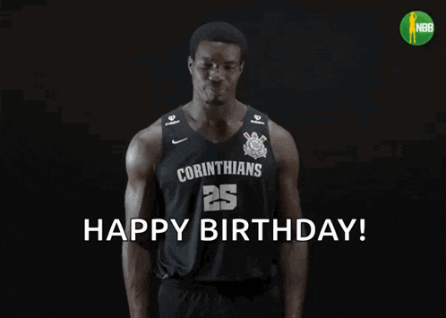 a man wearing a corinthians jersey says " happy birthday "