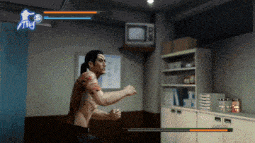 a video game shows a man with a tattoo on his chest
