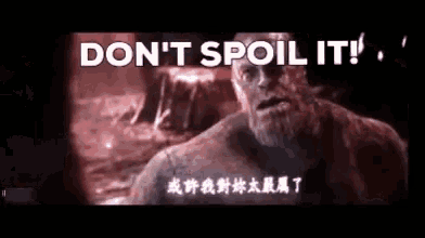 thanos says do n't spoil it while looking at the camera