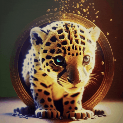 a leopard cub with blue eyes is sitting in a circle