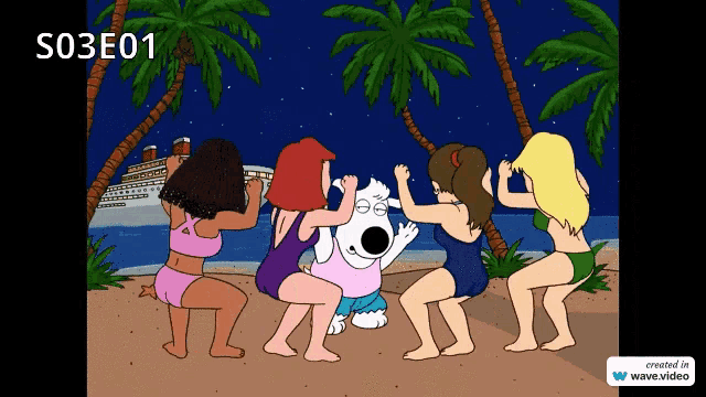 a cartoon shows a group of women squatting around a cartoon character