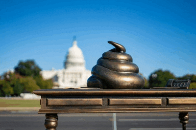 a statue of a pile of poop sits on a table