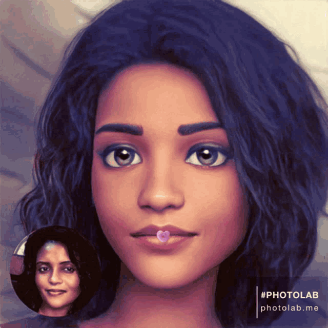 a photo of a woman with a heart in her mouth and the words photolab