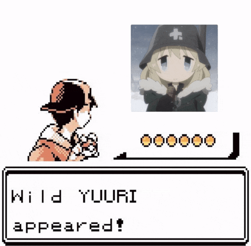 a pixel art of a girl with the words wild yuuri appeared on the bottom
