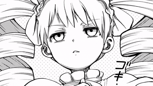 a black and white drawing of a girl with a bow on her hair