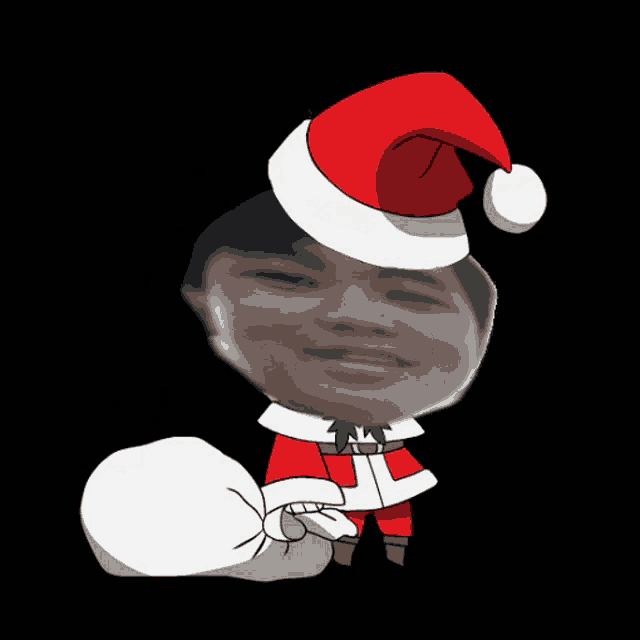 a cartoon of a man wearing a santa hat and carrying a bag