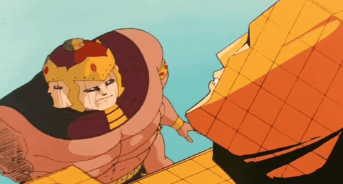 a cartoon of a man with two faces standing next to another man
