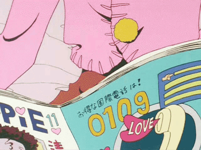 a cartoon drawing of a person reading a magazine with the number 0109 on it