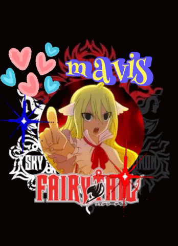 a fairy tail logo with hearts and the name mavis