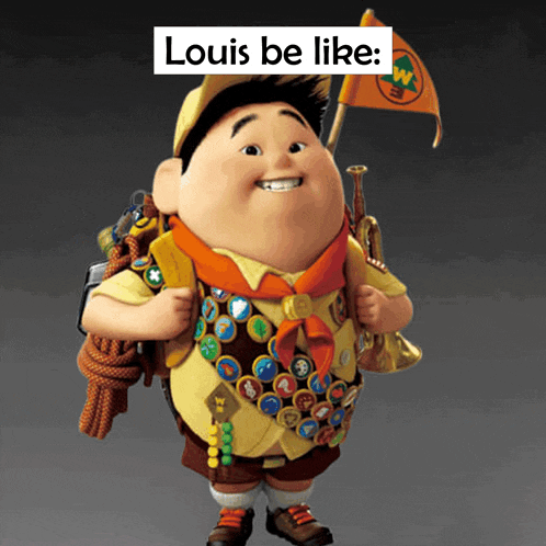 a picture of a boy scout with the words louis be like