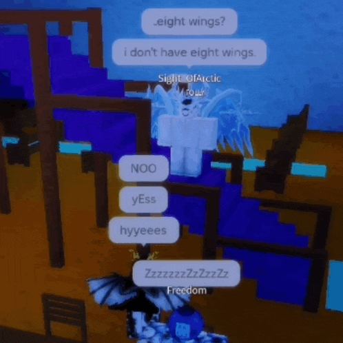 a screenshot of a video game where a character says i don 't have eight wings ..