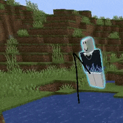 a person is fishing in a video game with a picture of a person in the background