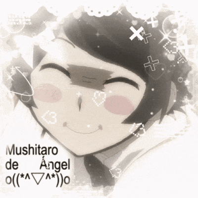 a black and white drawing of a person with the words mushitaro de angel written on the bottom