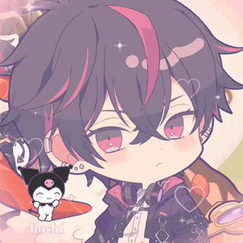 a drawing of a boy with headphones and the name hoshi