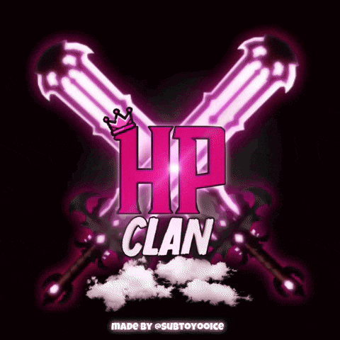 a logo for a hp clan with two swords and a crown on it