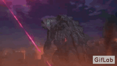 a close up of a monster 's face with a giflab logo behind it