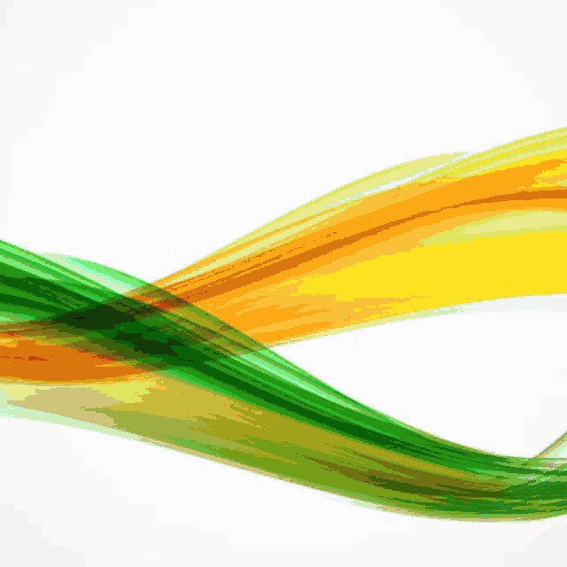a painting of green and orange waves with a white line between them
