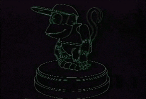 a blue statue of a monkey with a long tail on a black background
