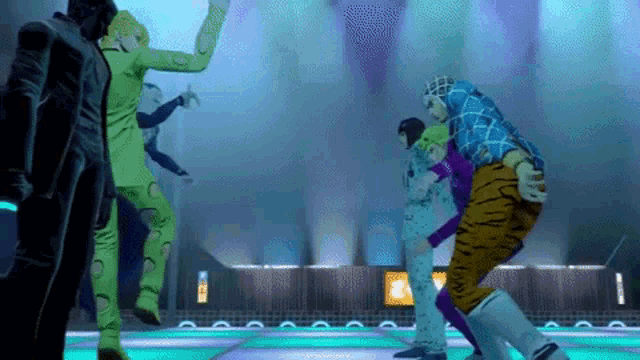 a group of people are dancing on a dance floor in a video game .