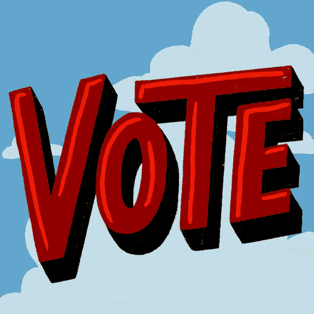 a cartoon drawing of the word vote in red