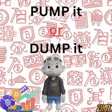 a cartoon character is standing in front of a background that says " pump it dump it "