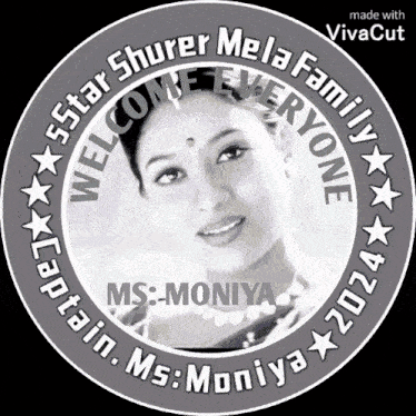 a black and white photo of a woman in a circle that says " welcome everyone "